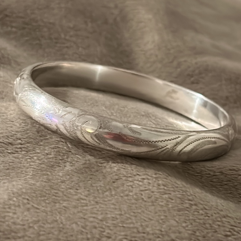 Solid Sterling Silver Etched Bangle Bracelet - image 8